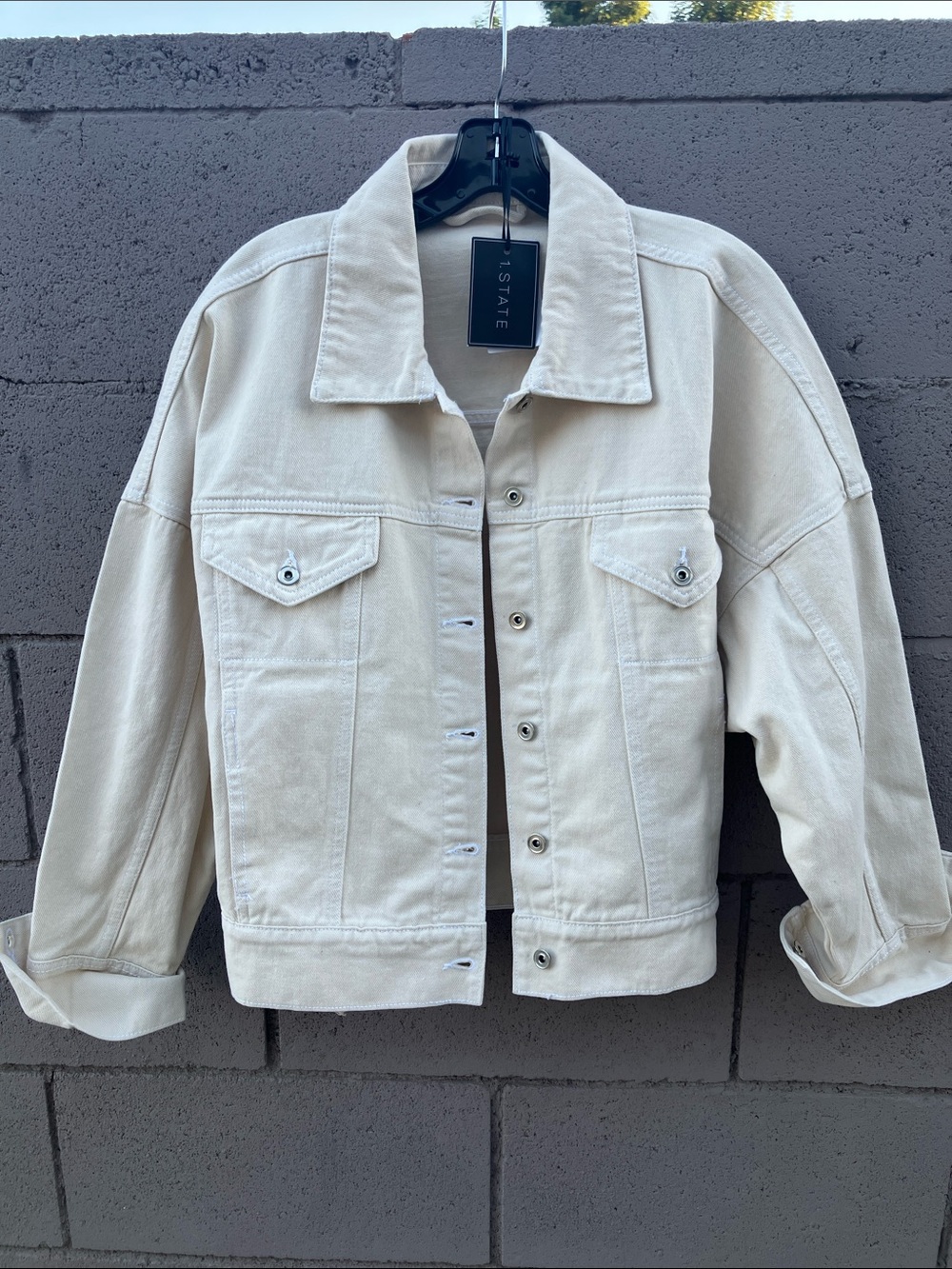 1. STATE Women’s Cream Cotton Jean Jacket - Light Neutral Trucker